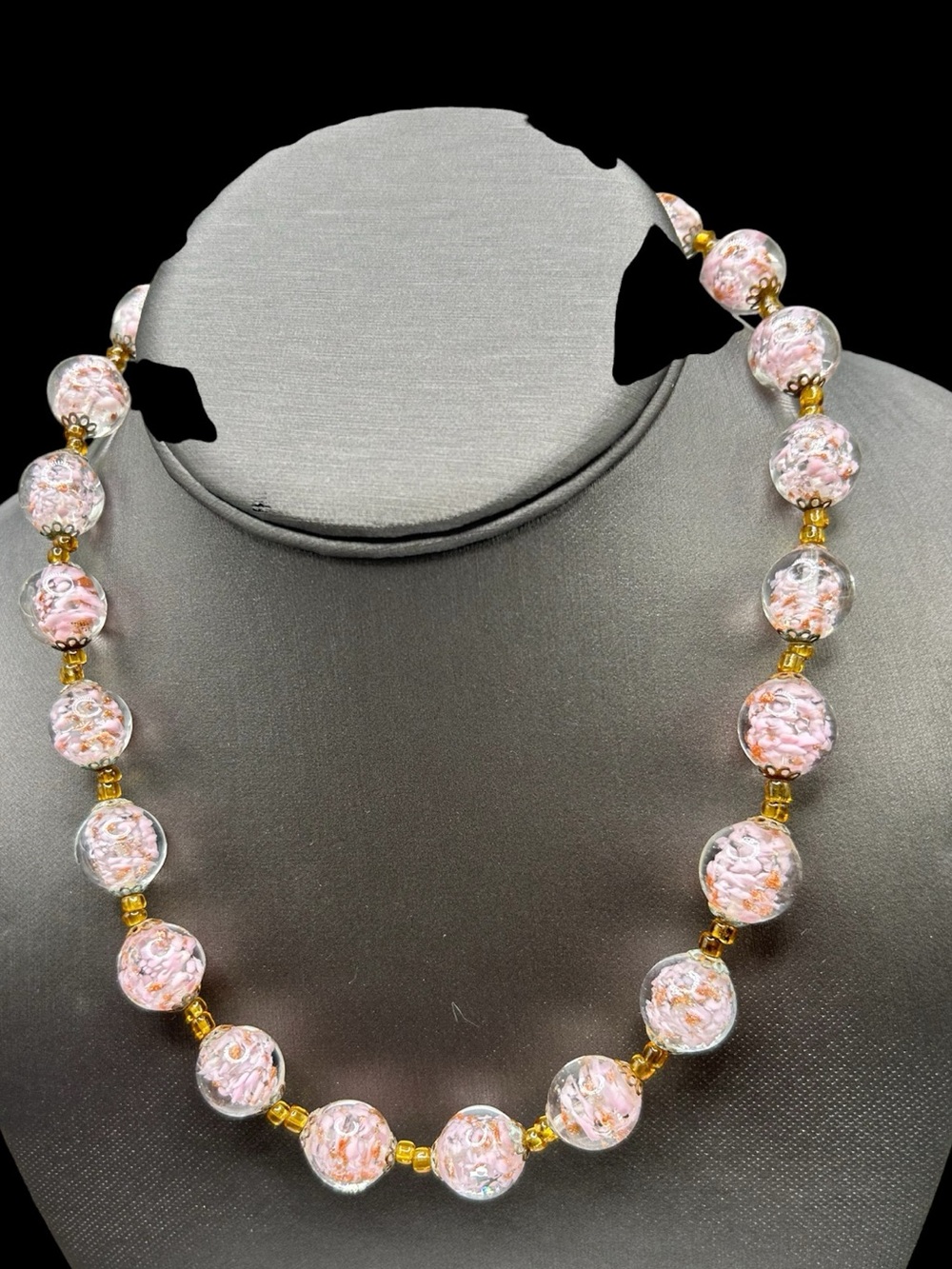 Vintage Venetian Pink Sommerso Glass Bead Necklace